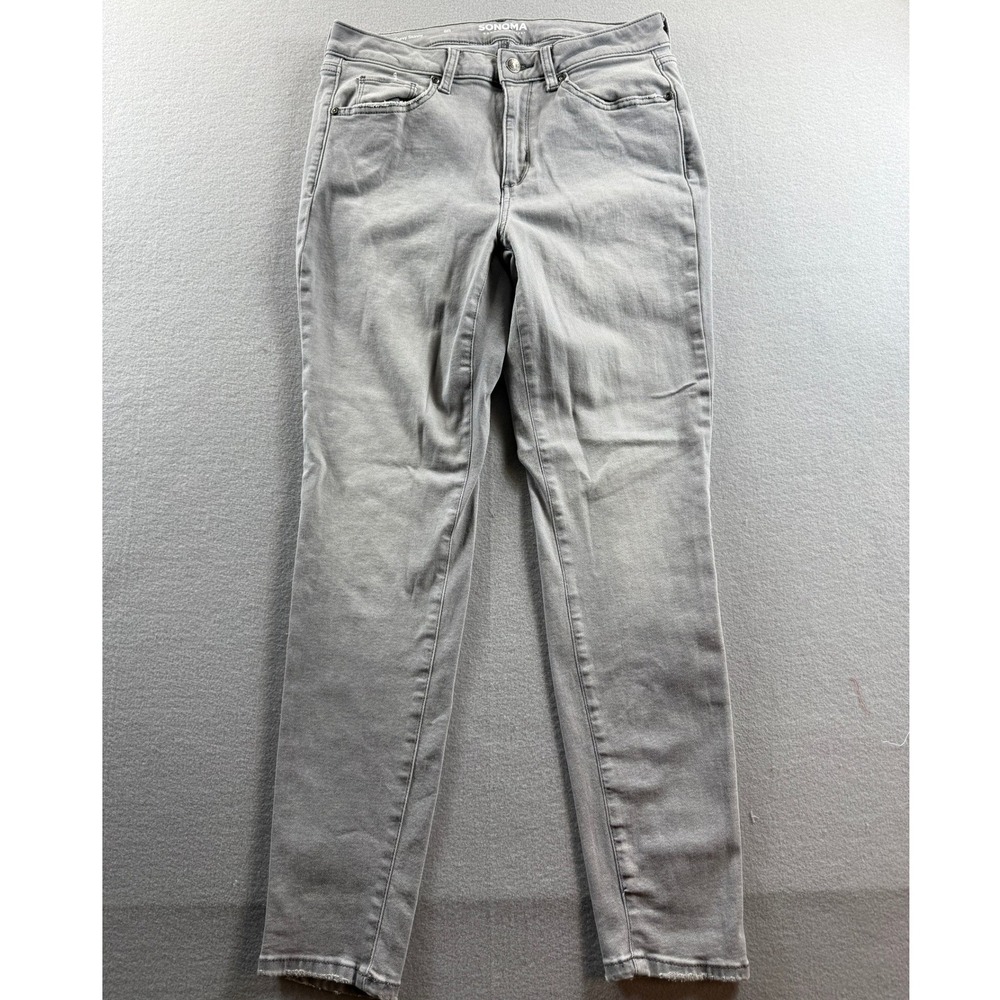 Sonoma Curvy Skinny Jeans Women 8R Gray Denim Raw Hem 30x29